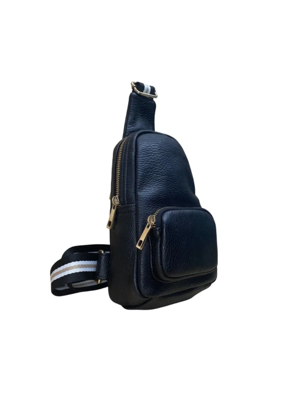 Sondra Roberts Women’s Black Leather Adjustable Strap Crossbody Sling Backpack